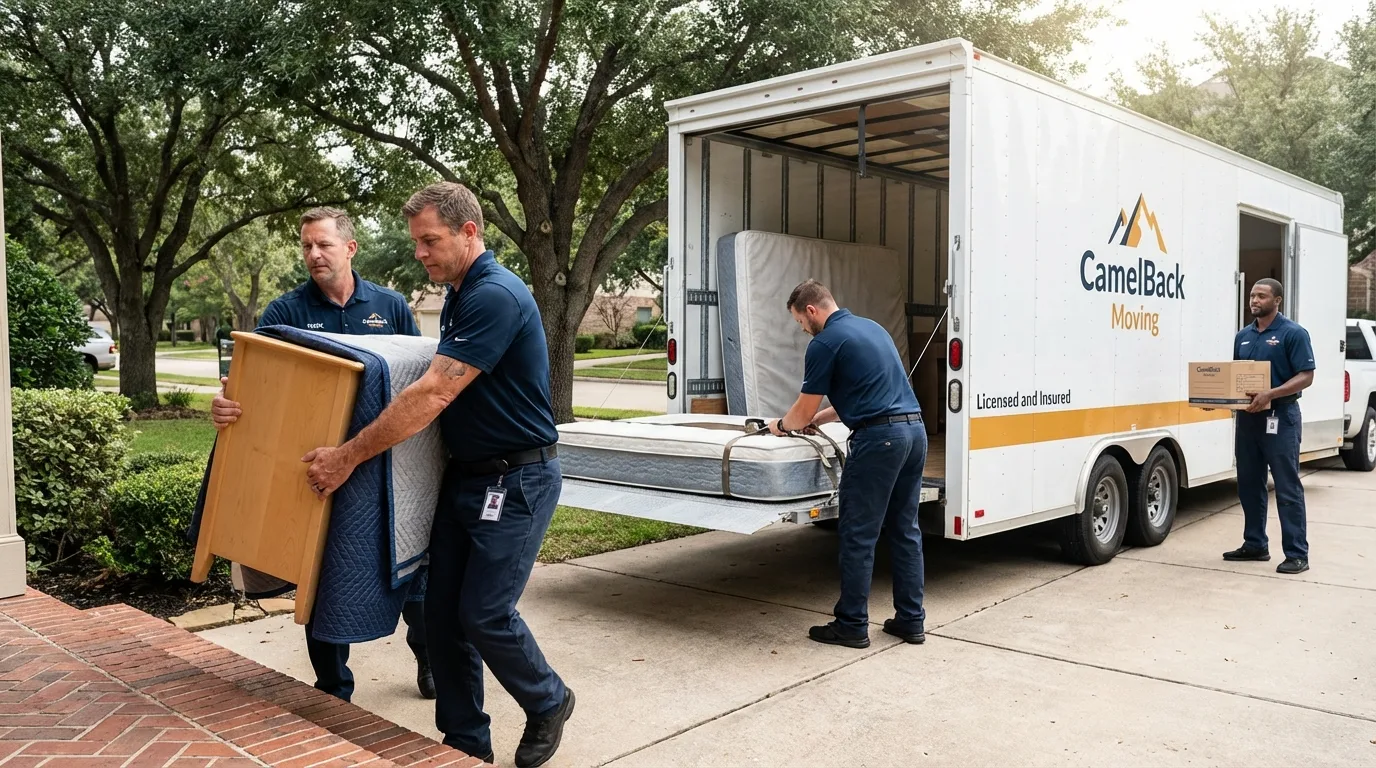 Crew loading residential truck for cross-state move from Ripon, WI