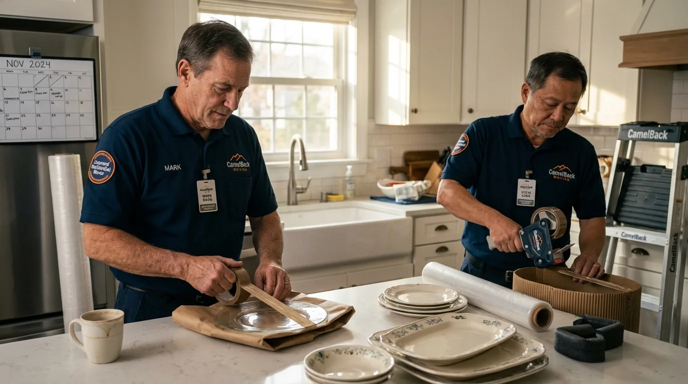 Professional crew packing kitchen dishware in Ripon, WI